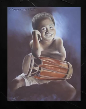 L’enfant au tamtam – 55cm x 75cm – Pastel sec